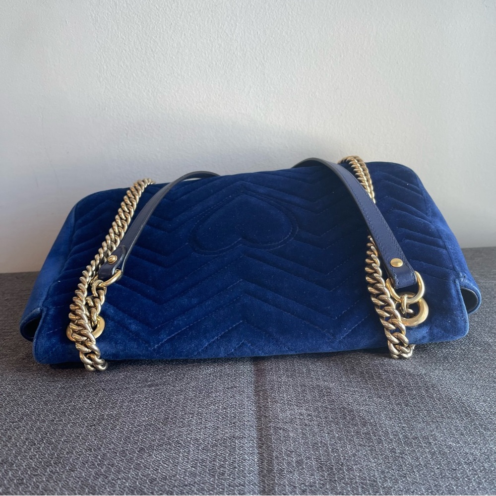 Gucci Blue Quilted Velvet Embroidered MODERN Medium Marmont Bag - Preowned - Picture 15 of 16